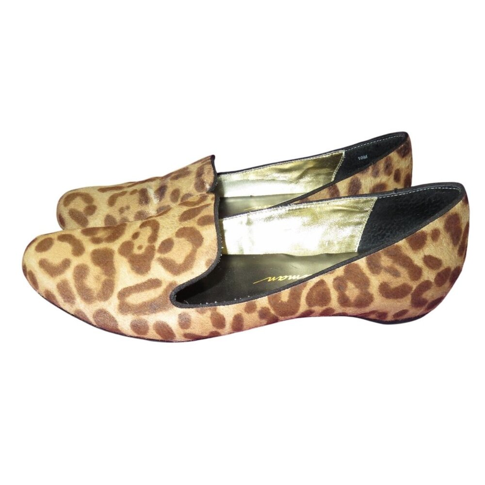 Beverly Feldman Leopard print hair calf leather slip on flats size 10